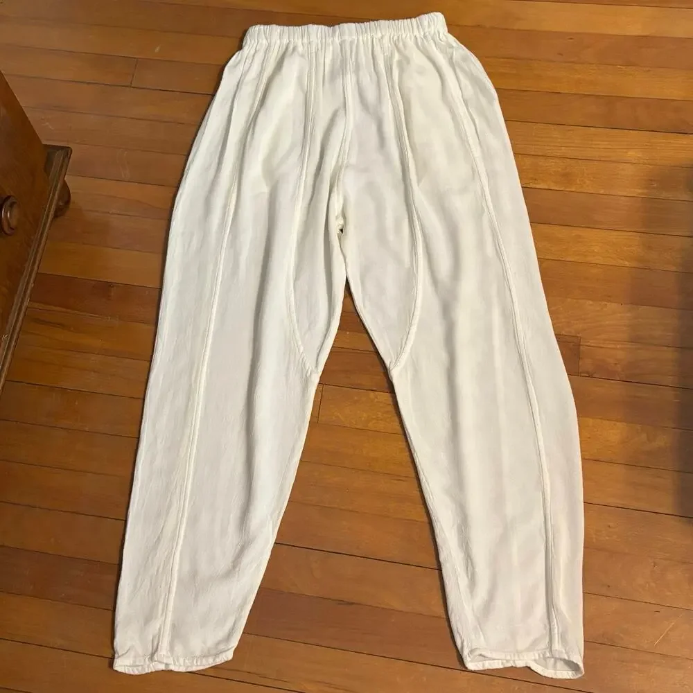 Heteroclite Size 2 US M Pants Lagenlook Ivory Cream Elastic Waist Pockets